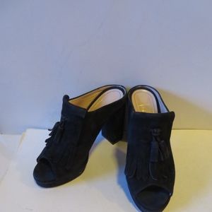 THE SHOE BOX BLACK SUEDE PLATFORM SLIDES 8